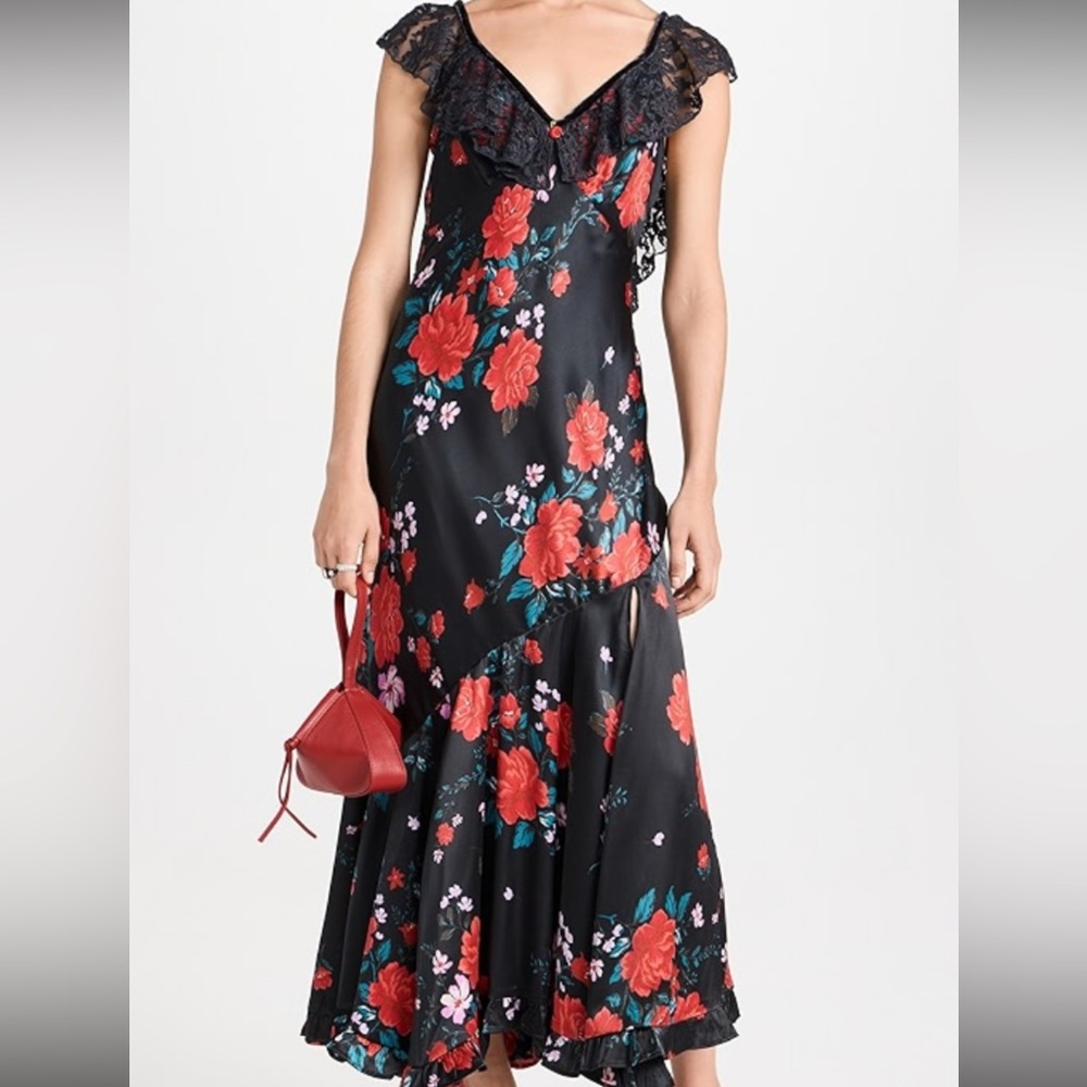 Free People Black and Red Floral Asymmetrical Dress